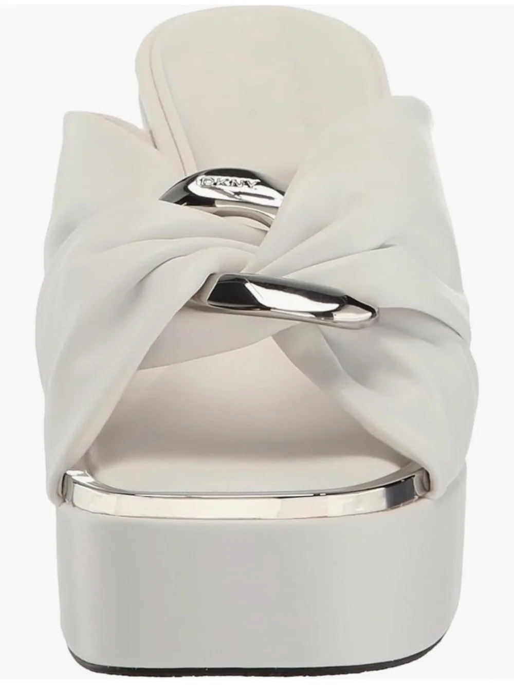 DKNY White Knotted Platform Wedge Sandal with Silver Accent
